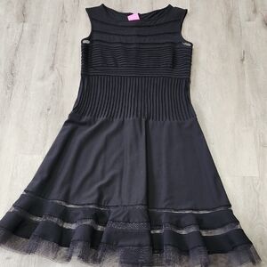 Tadashi Shoji Black Pleated Fit-and-Flare Dress Ladies Fits Small